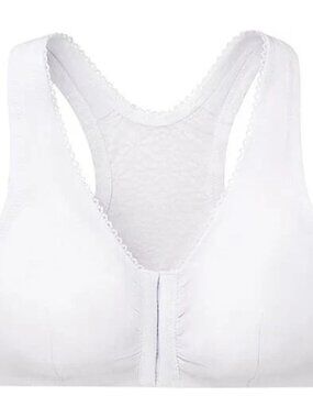 Glamorise WHITE Front Close Cotton Blend T-Back Comfort Bra US 38 GH NEW